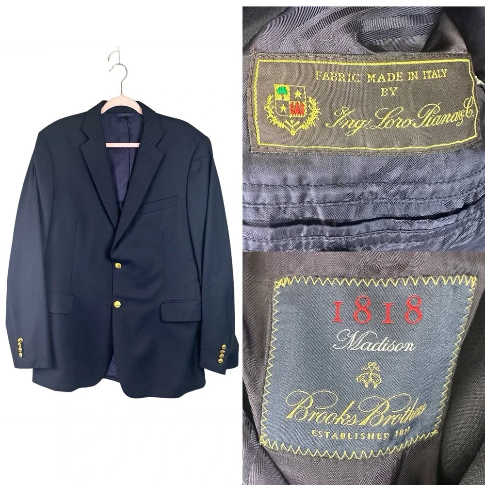 BROOKS BROTHERS 1818 Madison LORO PIANA WOOL Sport Jacket Blazer Dark Blue 43L